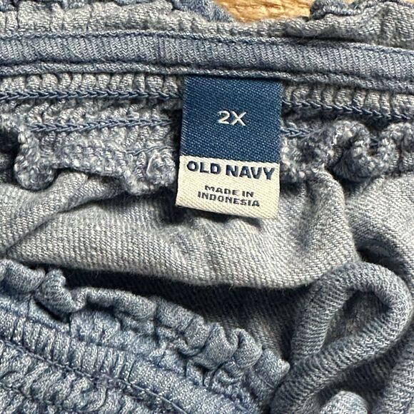 Old Navy Balloon Sleeve Shirt Woman’s 2X Ruffled Tie Front Chambray Look Boho‎ - Picture 6 of 11